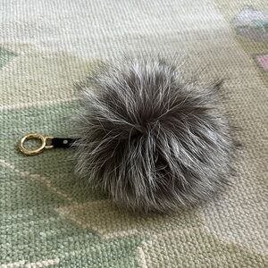 Gray Fur Pom Pom Pouf Keychain Bag Accessory